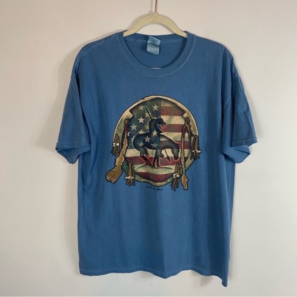 VTG Nebraska Blue Short Sleeve T-Shirt Bucking Bronco Rodeo Cowboy